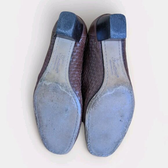 Trotters Women’s 7.5M Brown Leather Woven Loafers Slip-On Block Heel Shoes - Picture 6 of 12